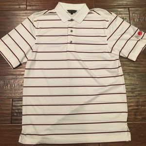 Red, Black, and White Striped Golf Polo